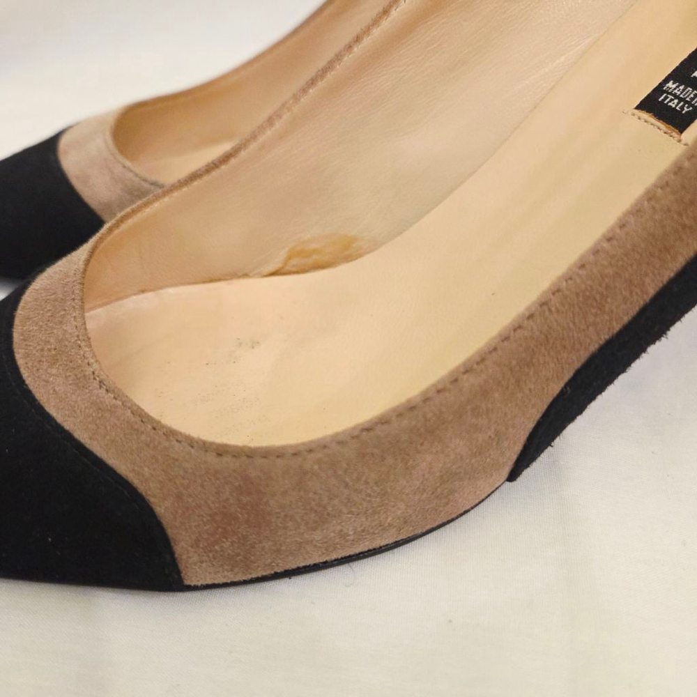 CLAUDIA CIUTI Black Tan Suede Pointed Toe Heels Size 8 - Picture 3 of 9